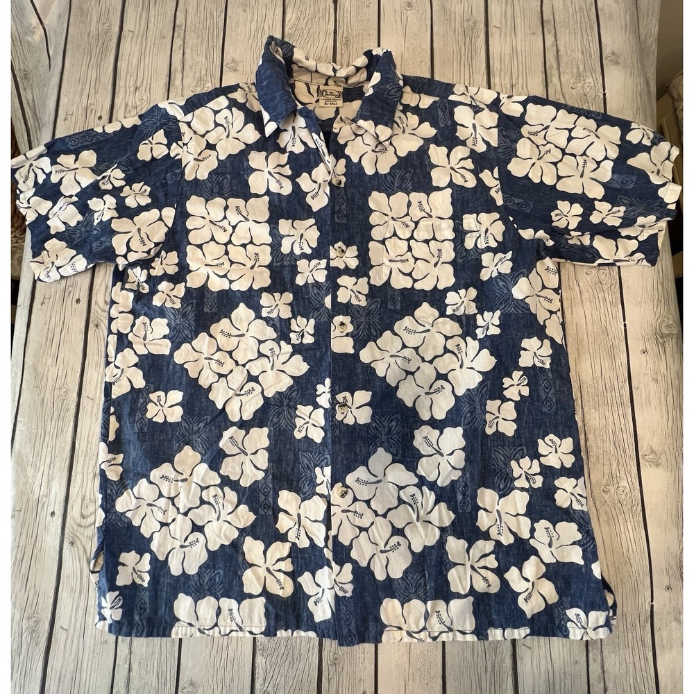 Go Barefoot Hawaiian Tradition Full Button Up Shirt XL Tall Blue